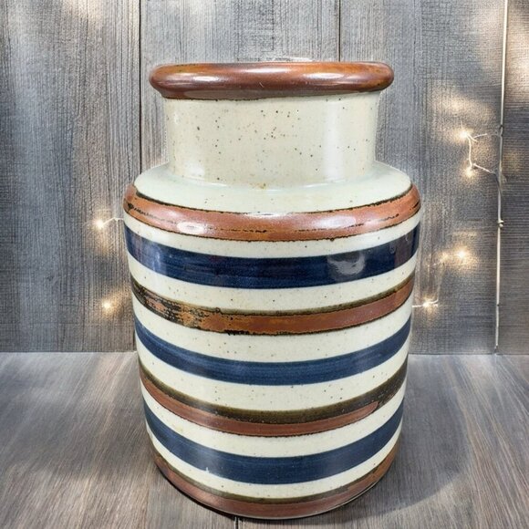 Pottery Vase Other - Vintage Stoneware Pottery Vase Vessel With Stripes Pattern Vase Made In Japan